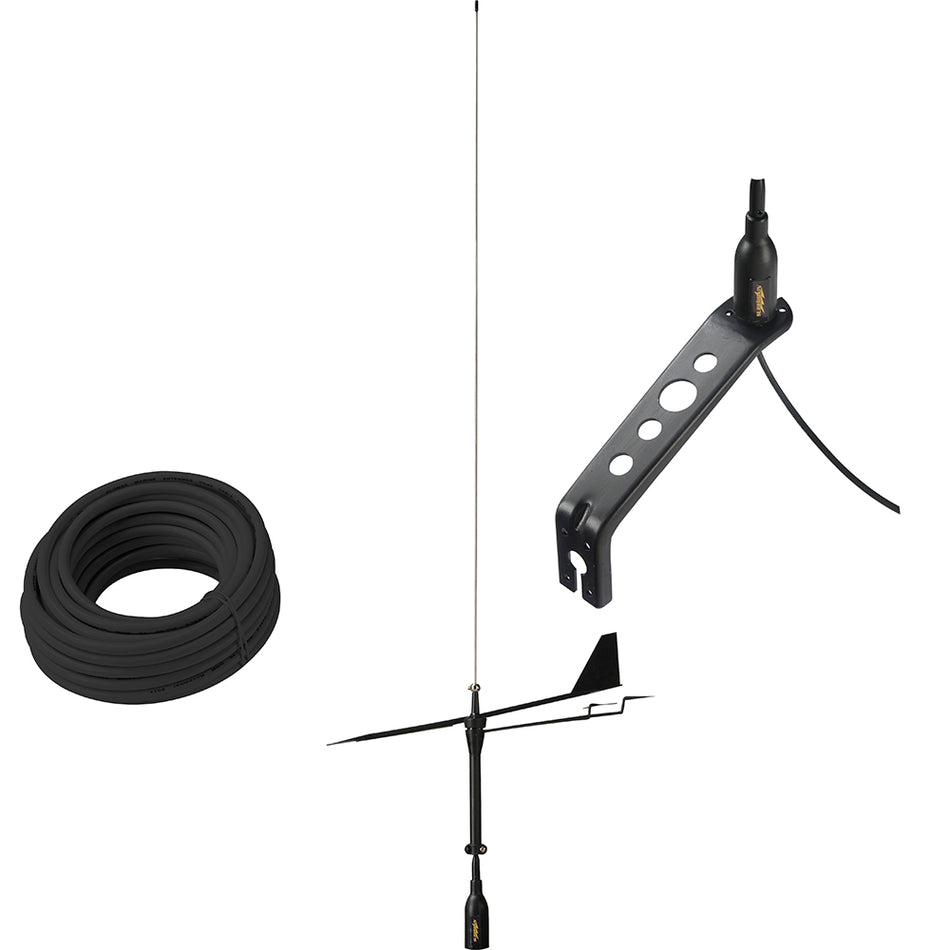 Glomex Marine Antennas - Black Swan VHF Antenna - With Wind Indicator, 66' Coax Cable — Quality Boat Parts
