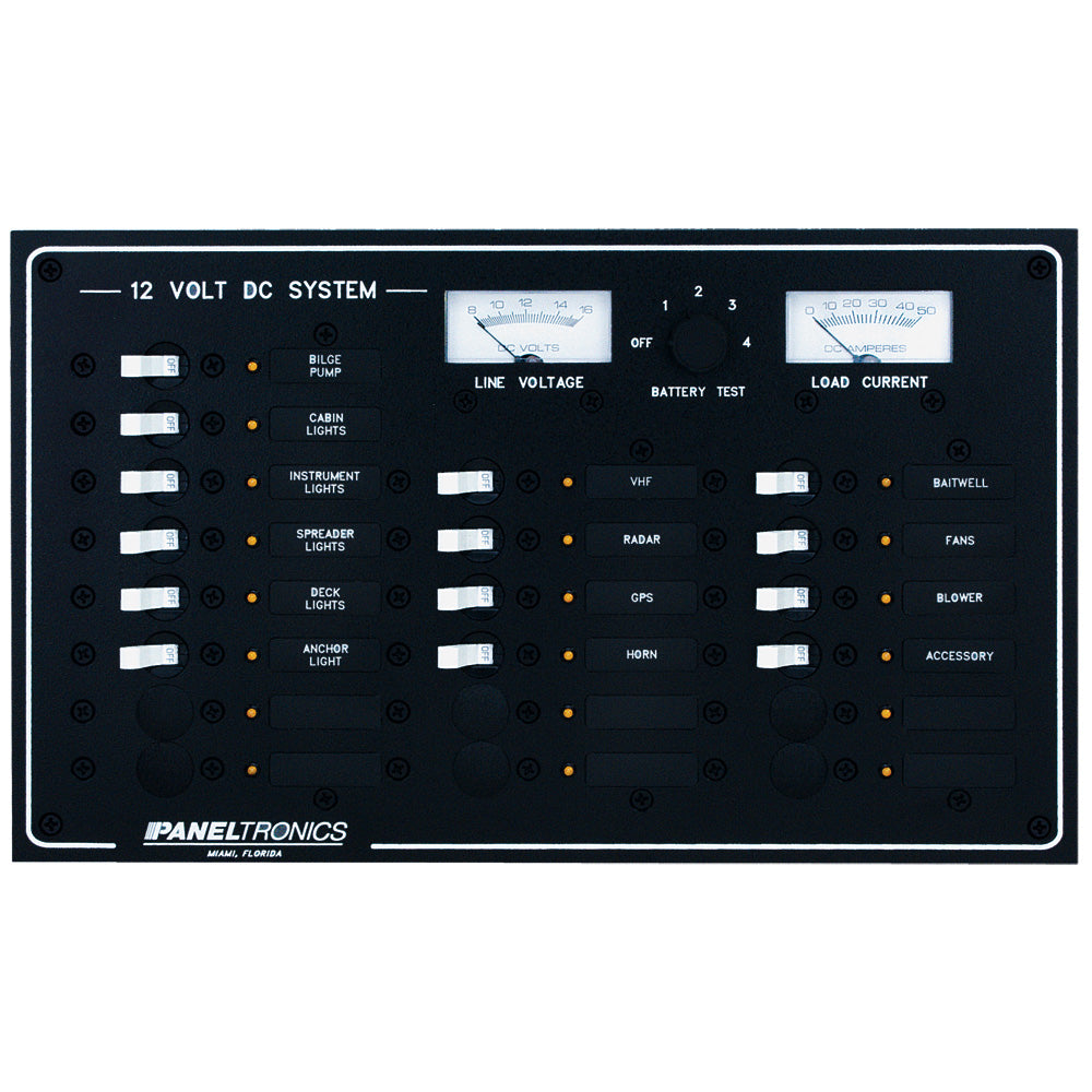 Paneltronics - Standard Breaker Panel & Meter - DC, 20 Position — Quality Boat Parts