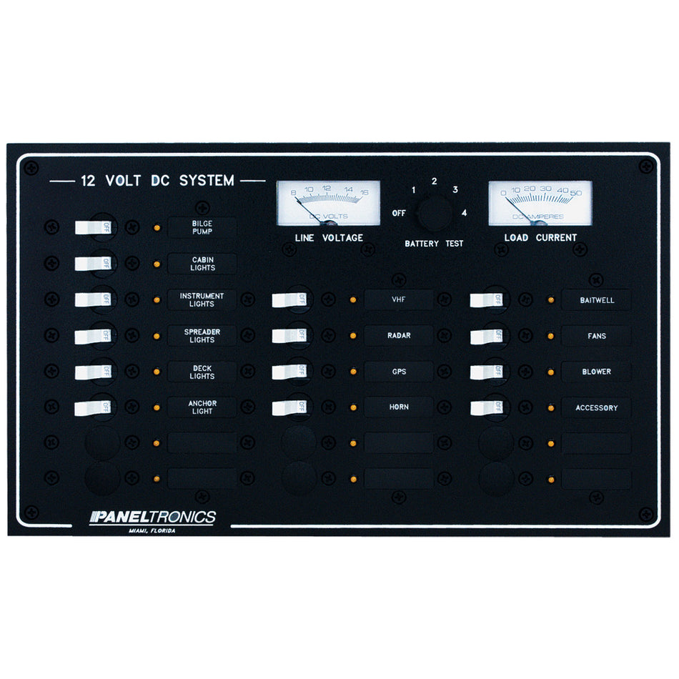 Paneltronics - Standard Breaker Panel & Meter - DC, 20 Position — Quality Boat Parts