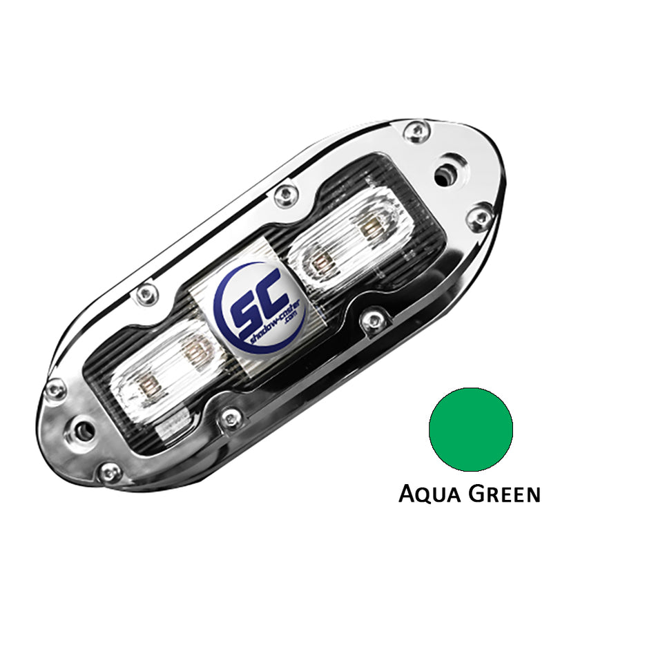 Shadow-Caster - SCM-4 LED Underwater Light - w/20' Cable, Stainless Steel Housing, Aqua Green — Quality Boat Parts