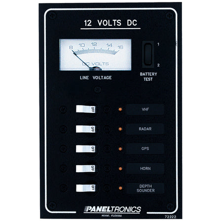 Paneltronics - Standard Breaker Panel & Meter - LEDs, DC, 5 Position — Quality Boat Parts
