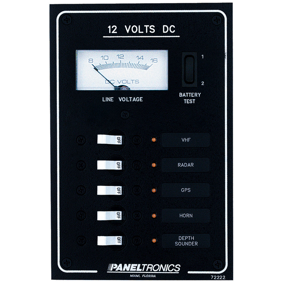 Paneltronics - Standard Breaker Panel & Meter - LEDs, DC, 5 Position — Quality Boat Parts