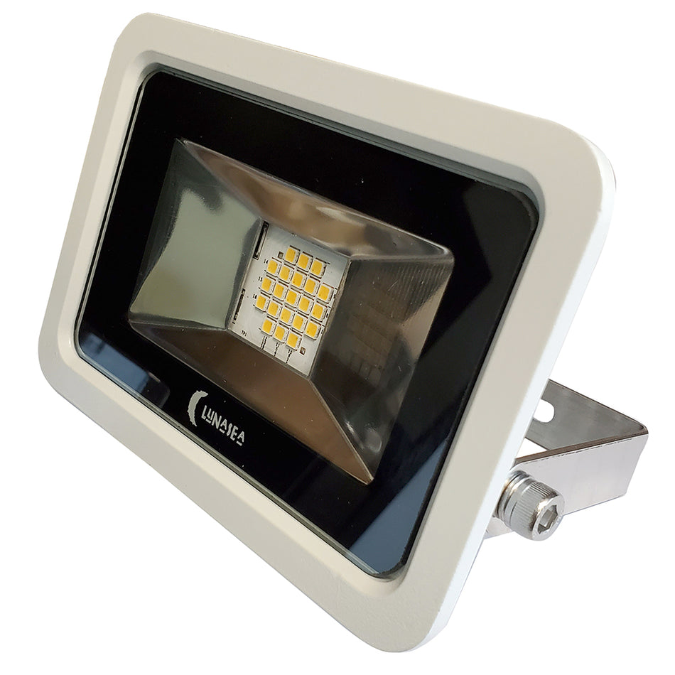 Lunasea - Slimline LED Floodlight - 120VAC, Cool White, 12W, 1200 Lumens, 3' Cord, White Housing — Quality Boat Parts
