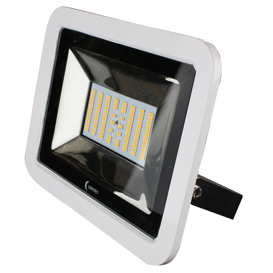 Lunasea - Slimline LED Floodlight - 35W, 120/240VAC, Cool White, 4500 Lumens, 3' Cord, White Housing — Quality Boat Parts