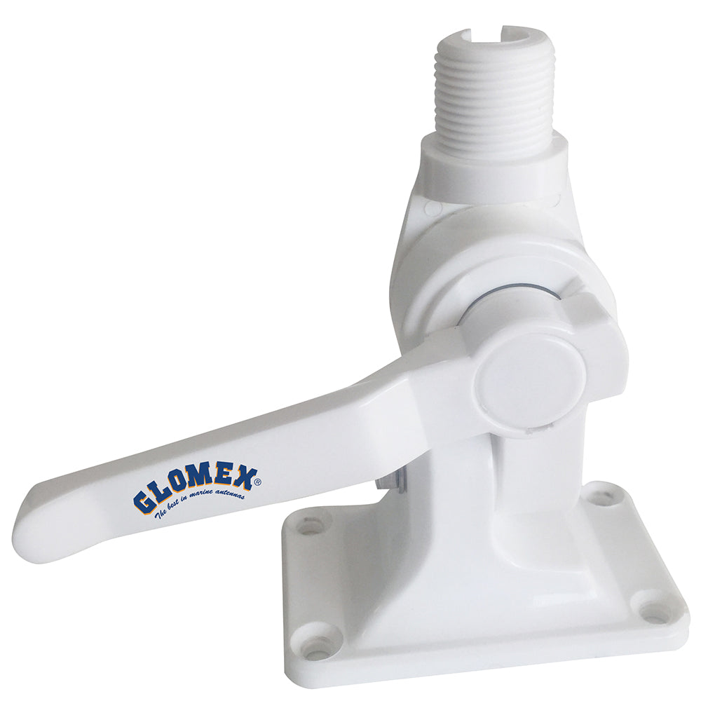 Glomex Marine Antennas - 4-Way Nylon Heavy-Duty Ratchet Mount - With Cable Slot, Built-In Coax Cable Feed-Thru 1"-14 Thread — Quality Boat Parts