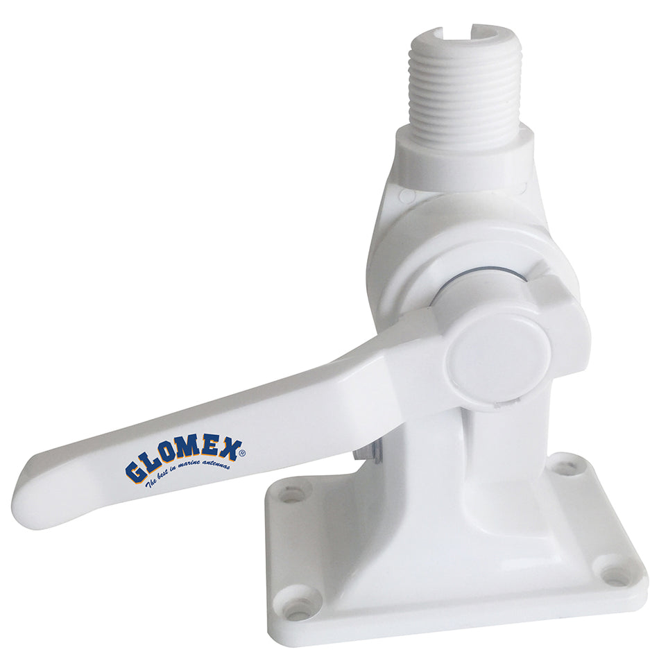Glomex Marine Antennas - 4-Way Nylon Heavy-Duty Ratchet Mount - With Cable Slot, Built-In Coax Cable Feed-Thru 1"-14 Thread — Quality Boat Parts