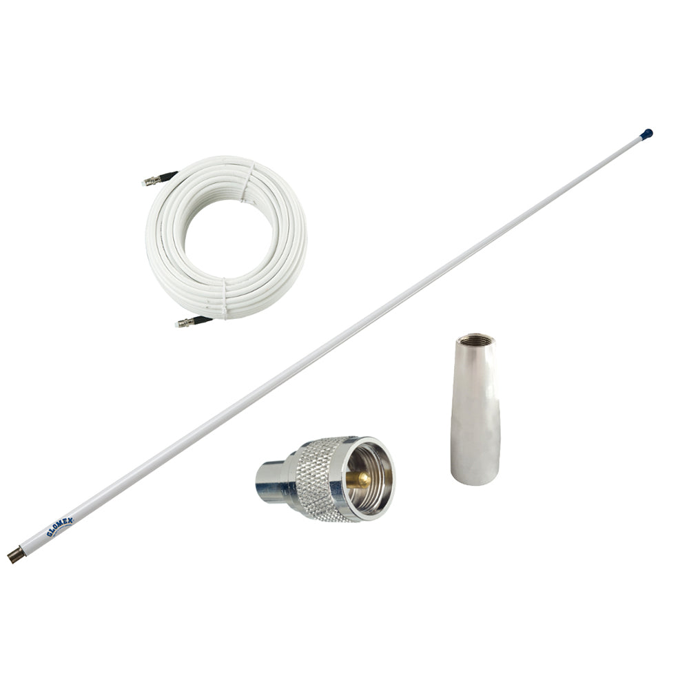 Glomex Marine Antennas - Glomeasy VHF Antenna 3dB - With FME Termination, 6M Coaxial Cable, RA300 Adapter, PL259 Connector — Quality Boat Parts