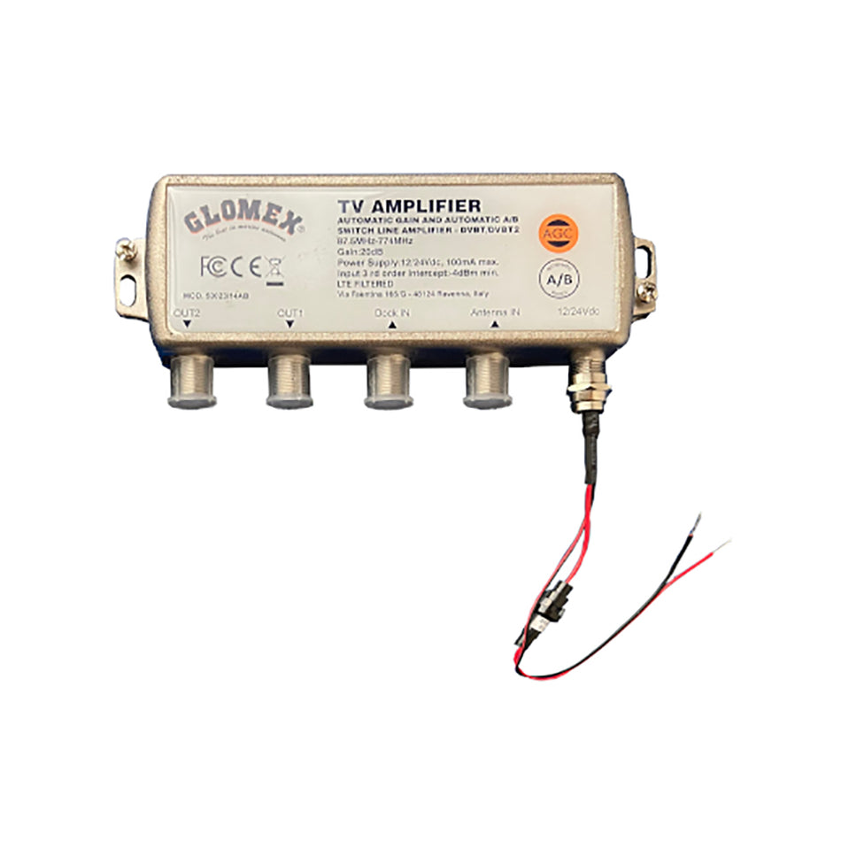 Glomex Marine Antennas - Automatic Gain Control Amplifier - With Automatic A/B Switch, 12/24VDC, 2 Outputs — Quality Boat Parts