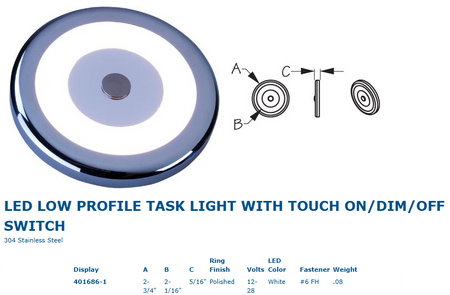 Sea-Dog - LED Low Profile Task Light - Touch On/Off/Dimmer Switch, Stainless Steel, Warm White, 12-28V, 145Lm, 0.19A, IP65 — Quality Boat Parts