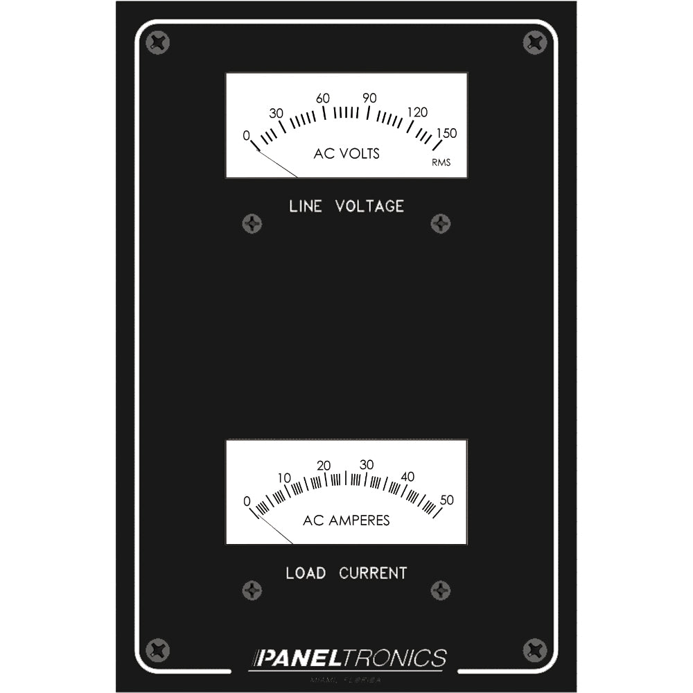 Paneltronics - Standard Panel AC Meter - 0-150 AC Voltmeter, 0-50Amp Ammeter — Quality Boat Parts