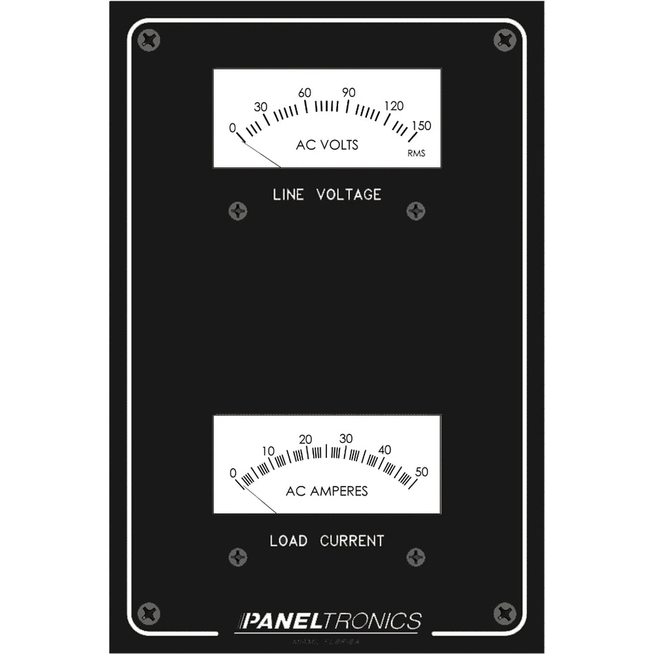 Paneltronics - Standard Panel AC Meter - 0-150 AC Voltmeter, 0-50Amp Ammeter — Quality Boat Parts
