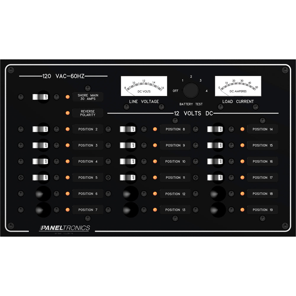 Paneltronics - Standard Circuit Breaker Panel - AC/DC 19 Position, Meters, LEDs — Quality Boat Parts