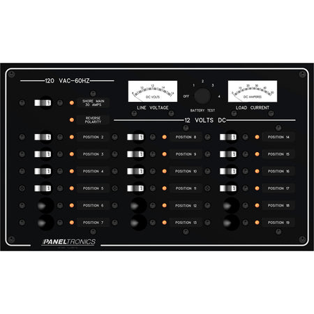 Paneltronics - Standard Circuit Breaker Panel - AC/DC 19 Position, Meters, LEDs — Quality Boat Parts