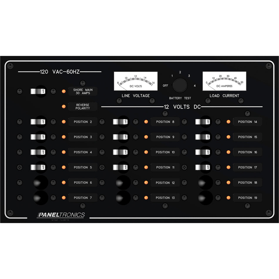 Paneltronics - Standard Circuit Breaker Panel - AC/DC 19 Position, Meters, LEDs — Quality Boat Parts