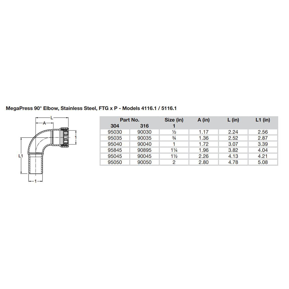Viega - MegaPress 1/2" Stainless 304 Elbow - Street, Press Connection, Smart Connect Technology — Quality Boat Parts