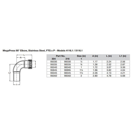 Viega - MegaPress 1/2" Stainless 304 Elbow - Street, Press Connection, Smart Connect Technology — Quality Boat Parts