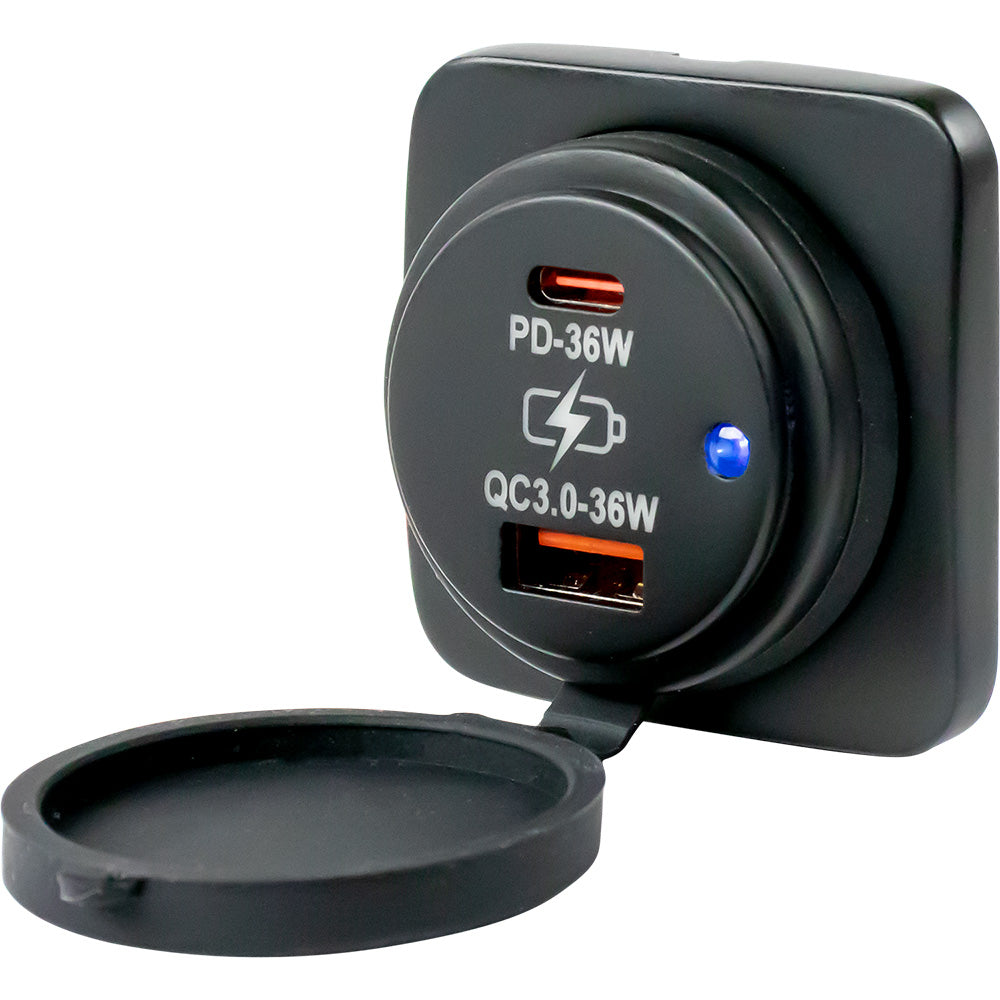 Sea-Dog - Square Surface Mount Power Socket - USB A, USB C — Quality Boat Parts