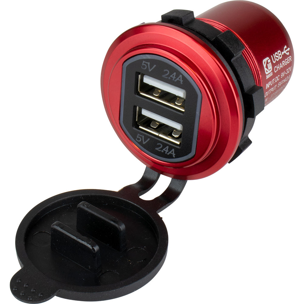 Sea-Dog - Round Dual USB Charger - 1 Quick Charge Port +, Red — Quality Boat Parts