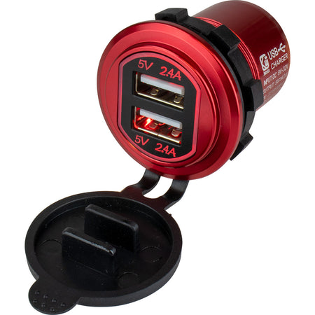 Sea-Dog - Round Dual USB Charger - 1 Quick Charge Port +, Red — Quality Boat Parts