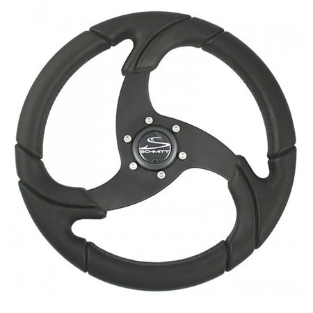Schmitt Marine - Folletto 14.2" Wheel - Black Polished, Polyurethane, 3/4" Tapered Shaft, with Black Center Cap — Quality Boat Parts