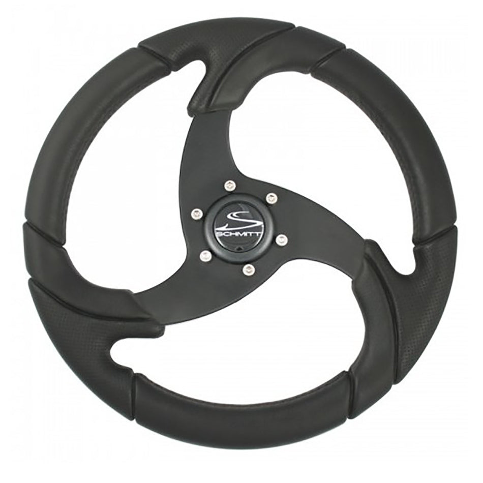 Schmitt Marine - Folletto 14.2" Wheel - Black Polished, Polyurethane, 3/4" Tapered Shaft, with Black Center Cap — Quality Boat Parts
