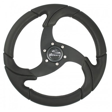 Schmitt Marine - Folletto 14.2" Wheel - Black Polyurethane, 3/4" Tapered Shaft, with Black Center Cap — Quality Boat Parts