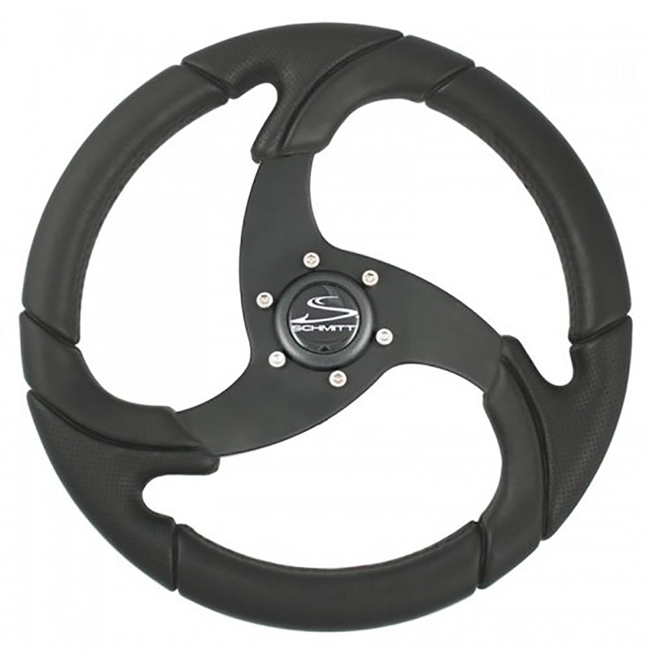 Schmitt Marine - Folletto 14.2" Wheel - Black Polyurethane, 3/4" Tapered Shaft, with Black Center Cap — Quality Boat Parts