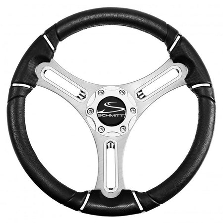 Schmitt Marine - Torcello 14" Wheel - Polyurethane Wheel, with Chrome Trim & Cap, Brushed Spokes, 3/4" Tapered Shaft — Quality Boat Parts