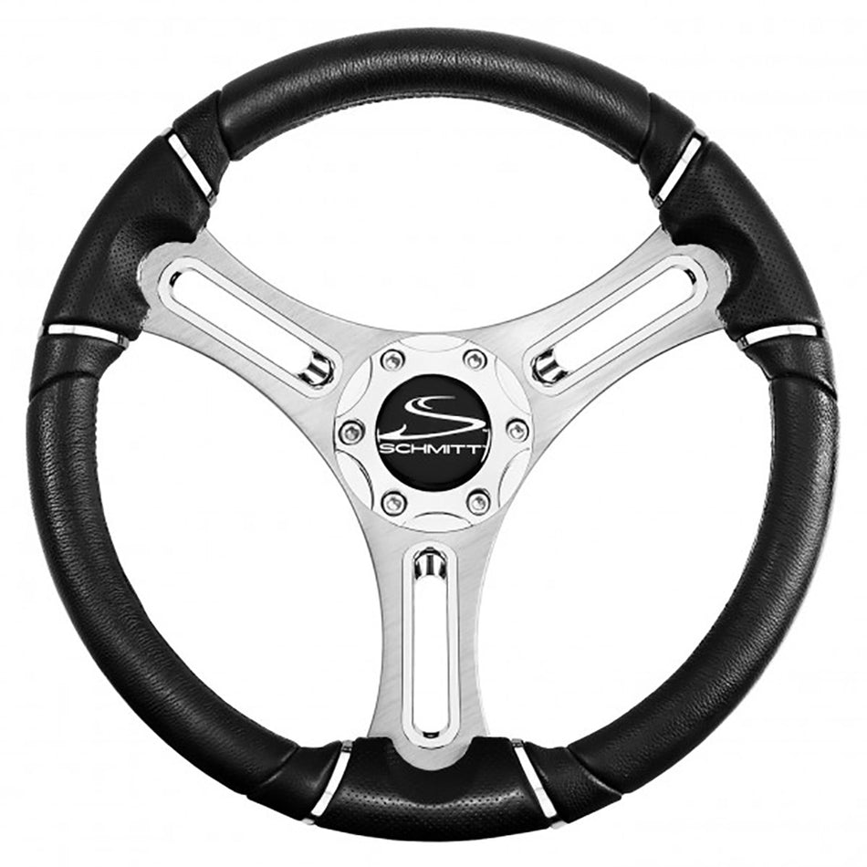 Schmitt Marine - Torcello 14" Wheel - Polyurethane Wheel, with Chrome Trim & Cap, Brushed Spokes, 3/4" Tapered Shaft — Quality Boat Parts