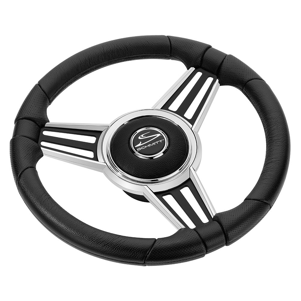 Schmitt Marine - PU30 14" Wheel - Chrome Cap & Spoke Inserts, Black Spokes, 3/4" Tapered Shaft — Quality Boat Parts