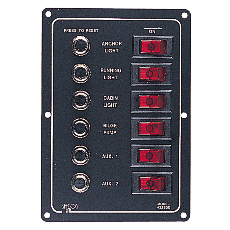 Sea-Dog Aluminum Circuit Breaker Panel - 6 Circuit, 40A, 12VDC — Quality Boat Parts