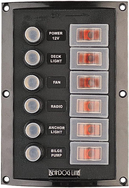 Sea-Dog - Splash Guard Circuit Breaker Panel - 6 Circuit, 12VDC, 37A — Quality Boat Parts