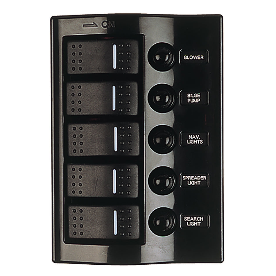 Sea-Dog - Circuit Breaker Panel - 5 Circuit, Wave Style, Nylon — Quality Boat Parts