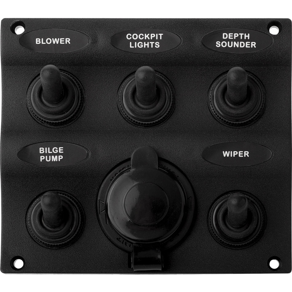Sea-Dog - Switch Panel - Water Resistant, 5 Toggles, Power Socket, Nylon — Quality Boat Parts