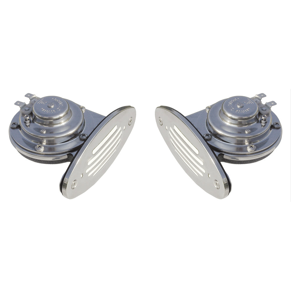 Schmitt Marine - Mini Dual Drop-In Horn - Stainless Steel Grills High & Low Pitch — Quality Boat Parts