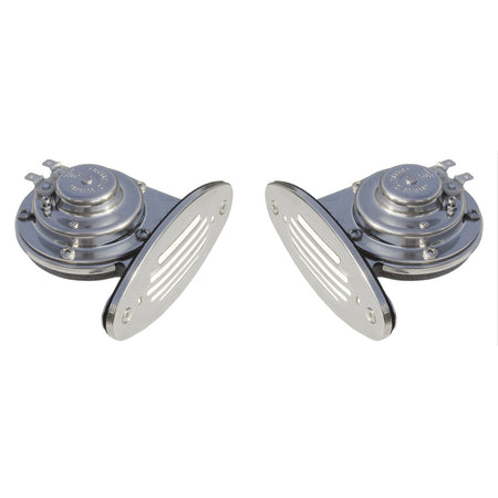 Schmitt Marine - Mini Dual Drop-In Horn - Stainless Steel Grills High & Low Pitch — Quality Boat Parts