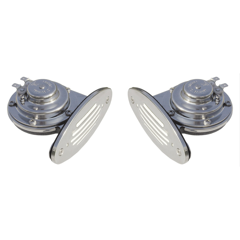 Schmitt Marine - Mini Dual Drop-In Horn - Stainless Steel Grills High & Low Pitch — Quality Boat Parts