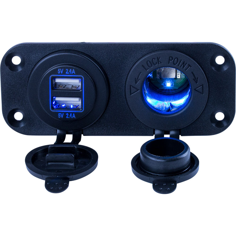 Sea-Dog - Double USB & Power Socket Panel — Quality Boat Parts