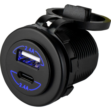 Sea-Dog - Round Dual USB/USB-C Power Socket — Quality Boat Parts