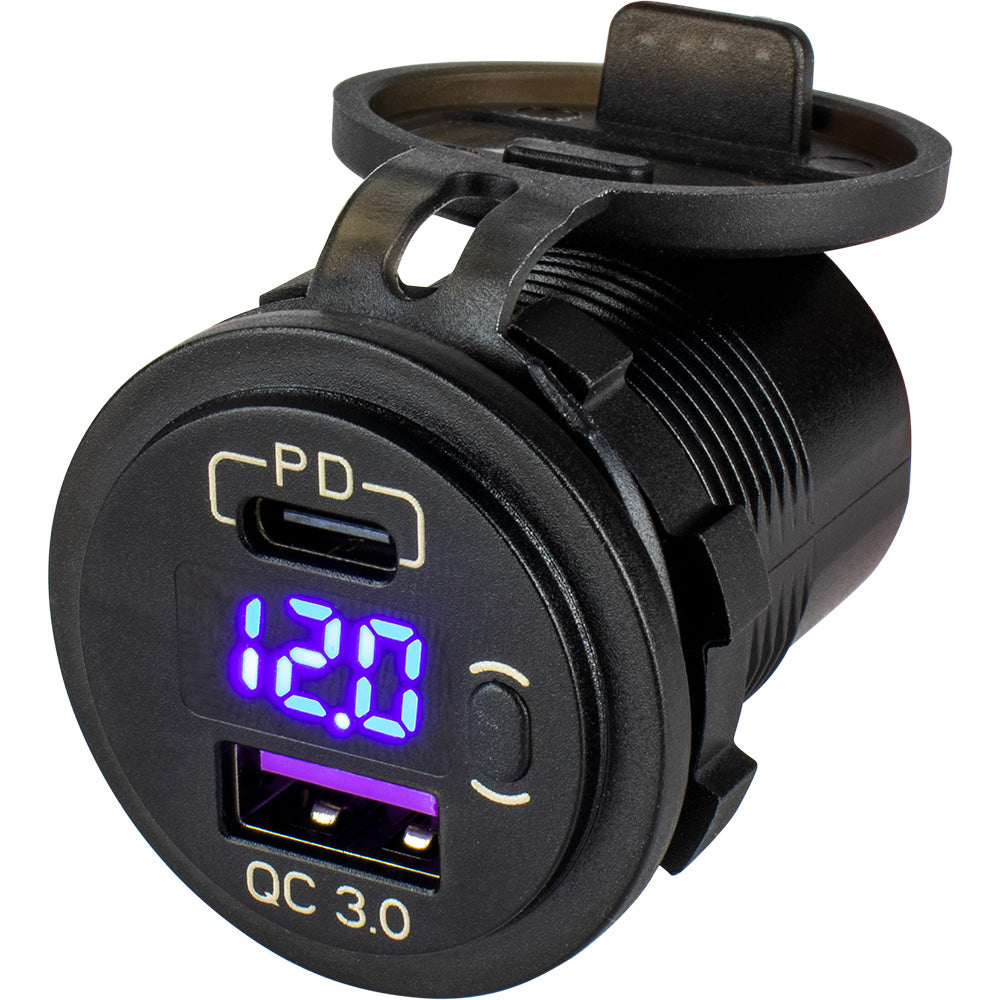 Sea-Dog - Round USB/USB-C Power Socket - Hidden Voltmeter — Quality Boat Parts