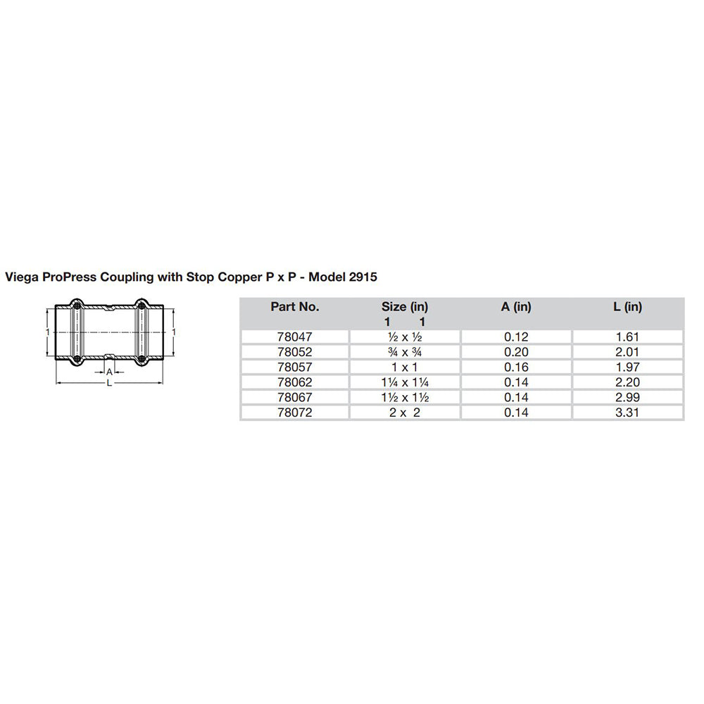 Viega - ProPress Copper Coupling - With Stop — Quality Boat Parts