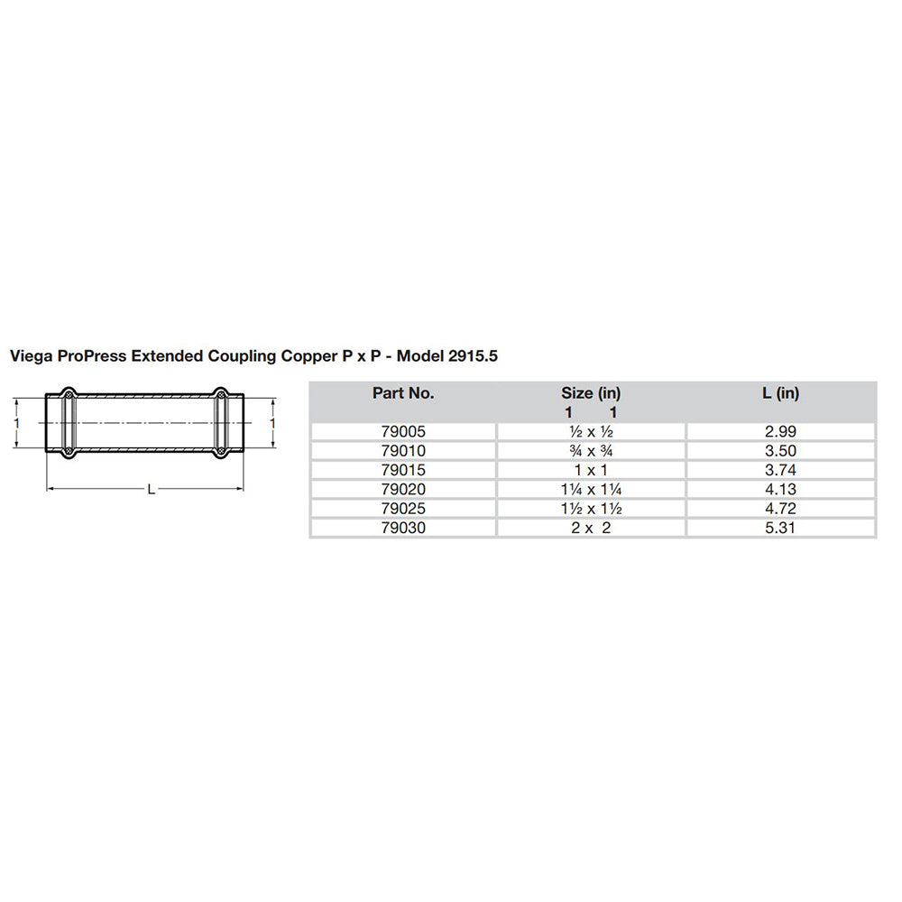 Viega - ProPress Extended Coupling - Without Stop — Quality Boat Parts