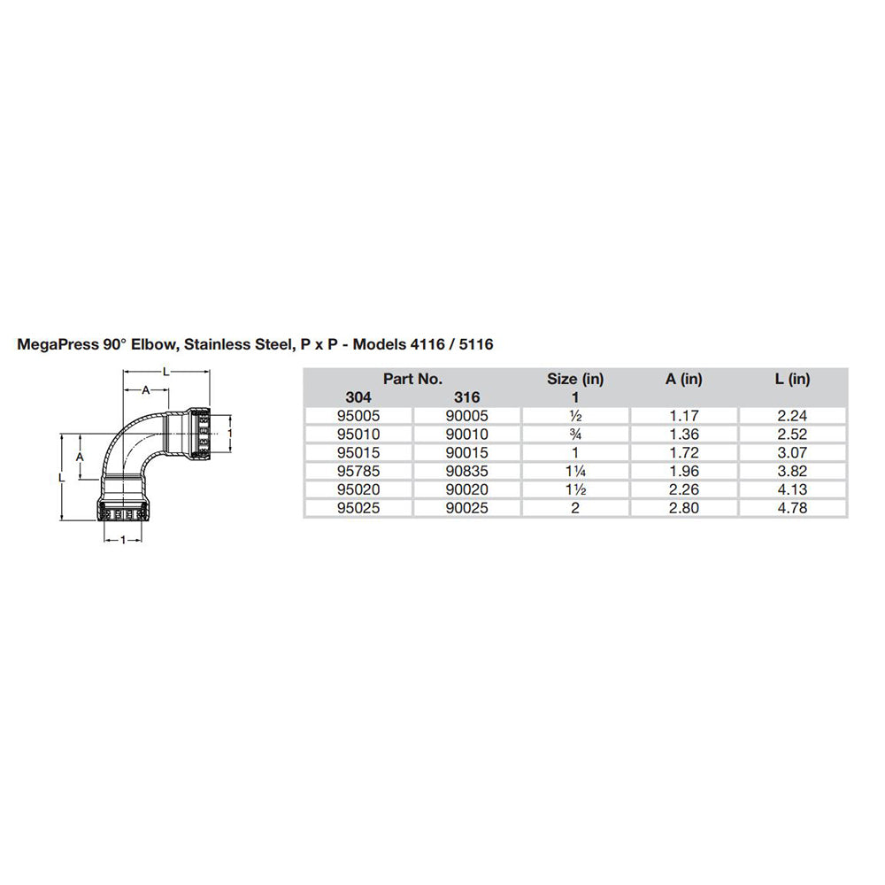 Viega - MegaPress 90" 304 Elbow - Double Press Connection — Quality Boat Parts