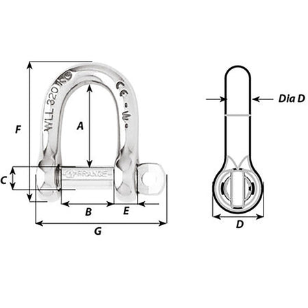 Wichard Marine - Not Self-Locking D Shackle - 14mm Diameter, 9/16" — Quality Boat Parts