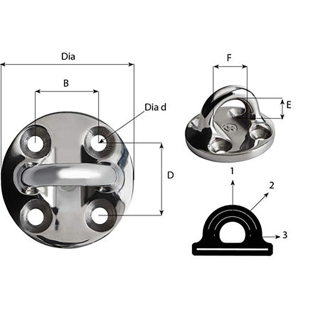 Wichard Marine - Round Pad Eye - 57mm Diameter (2-1/4"), Fixed — Quality Boat Parts