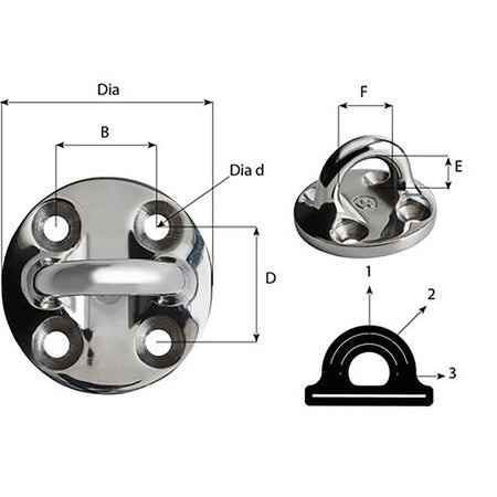 Wichard Marine - Round Pad Eye - 57mm Diameter (2-1/4"), Fixed — Quality Boat Parts