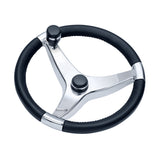 Schmitt Marine - Evo Pro Steering Wheel - Cast Stainless Steel, with Control Knob — Quality Boat Parts