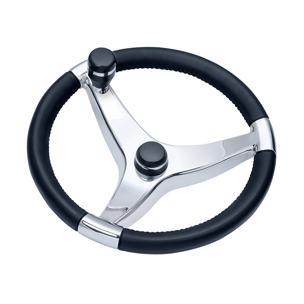Schmitt Marine - Evo Pro Steering Wheel - Cast Stainless Steel, with Control Knob — Quality Boat Parts
