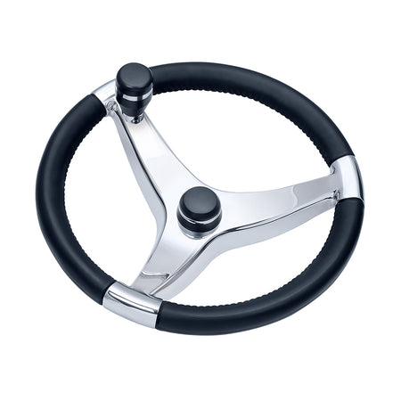 Schmitt Marine - Evo Pro Steering Wheel - Cast Stainless Steel, with Control Knob — Quality Boat Parts