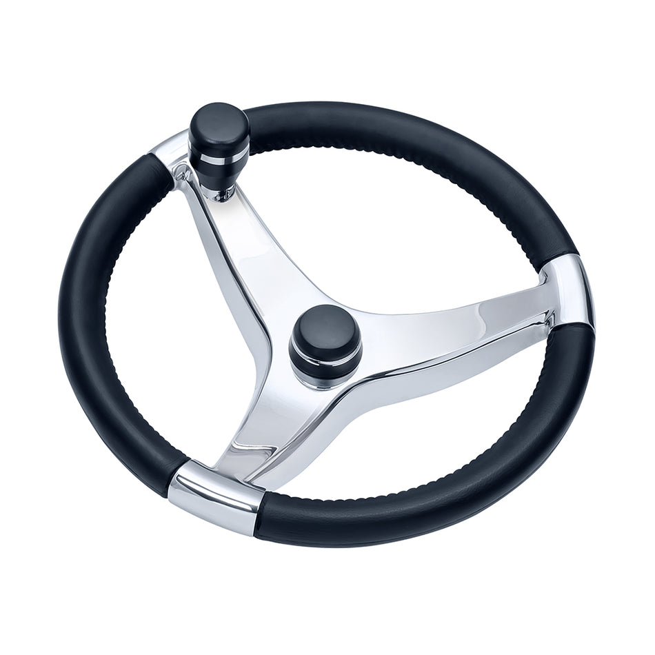 Schmitt Marine - Evo Pro Steering Wheel - Cast Stainless Steel, with Control Knob — Quality Boat Parts